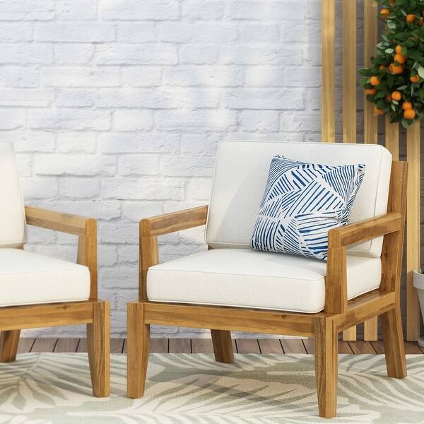 slide 2 of 8, Outdoor Acacia Wood Patio Club Chair Waterproof