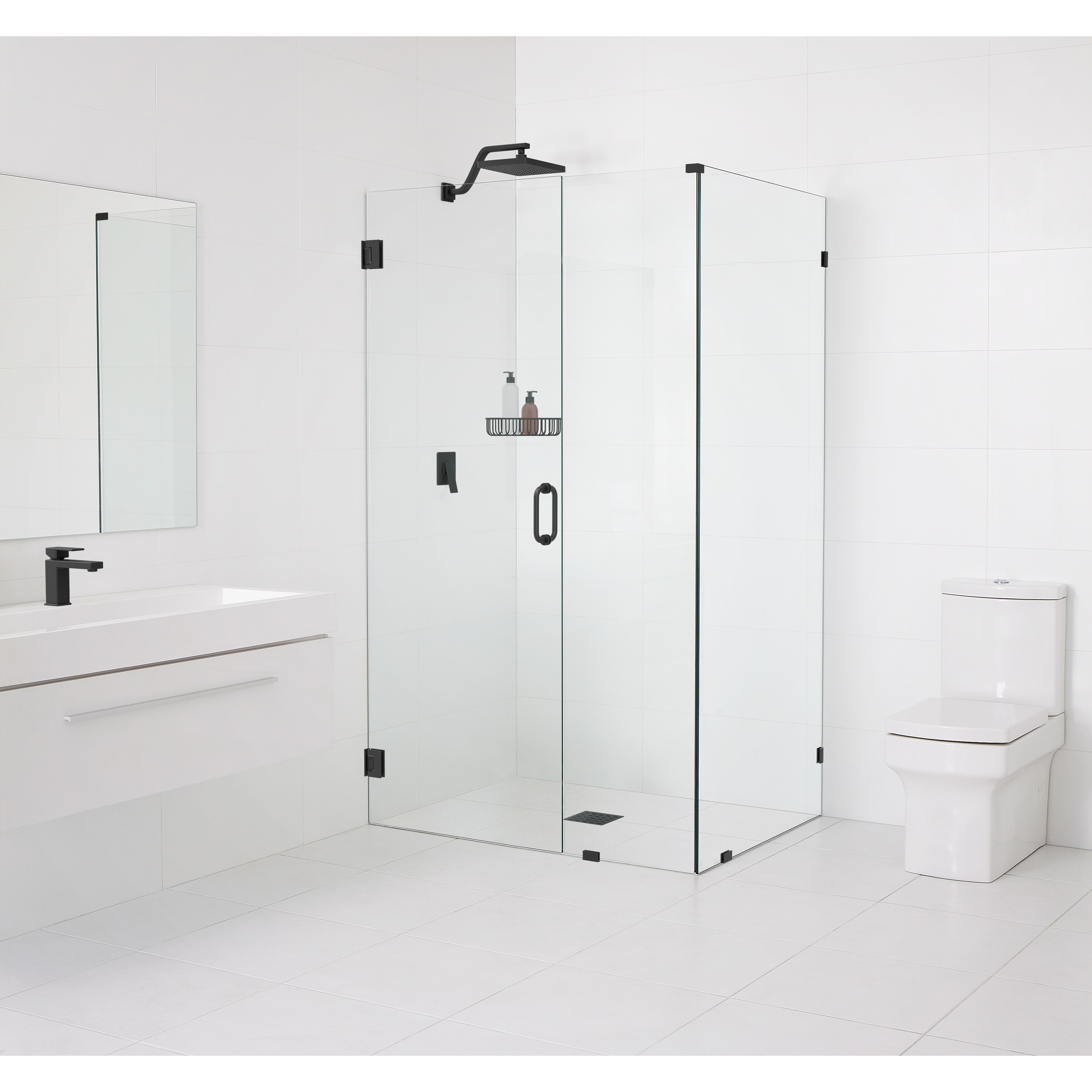 Glass Warehouse 78" x 34.5" x 34" Frameless 90 Degree Shower Enclosure - Wall Hinge