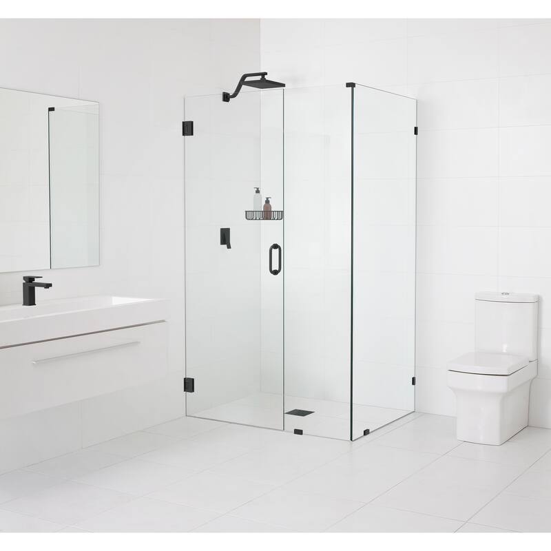 Glass Warehouse 78" x 41" x 36" Frameless 90 Degree Shower Enclosure - Wall Hinge - Matte Black