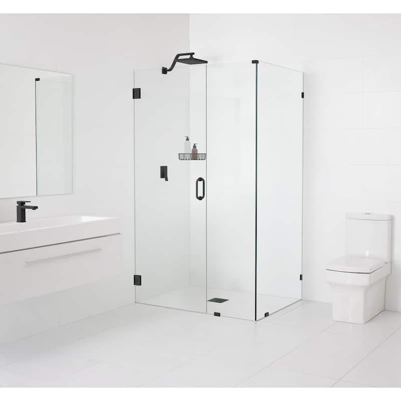 Glass Warehouse 78" x 47" x 32" Frameless 90 Degree Shower Enclosure - Wall Hinge - Matte Black