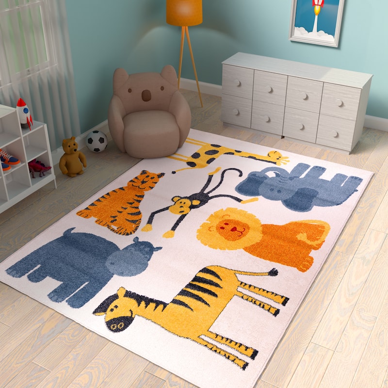 Orian Rugs Playroom Safari White Stain Resistant Kids Area Rug