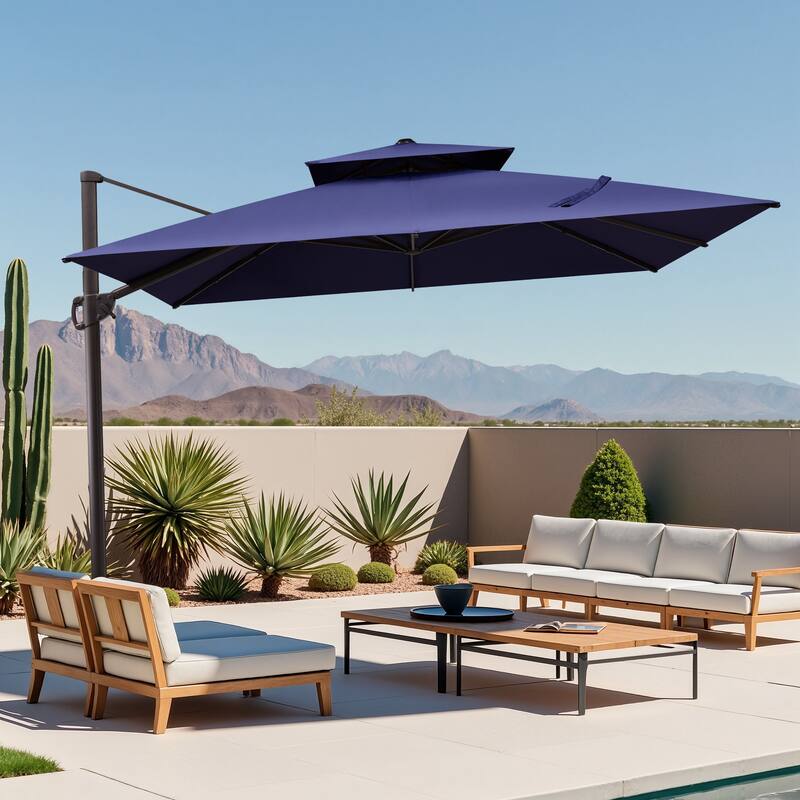 11 x 11 FT Outdoor Patio Cantilever Umbrella with Crank and 360 Degrees Rotation - Navy Blue