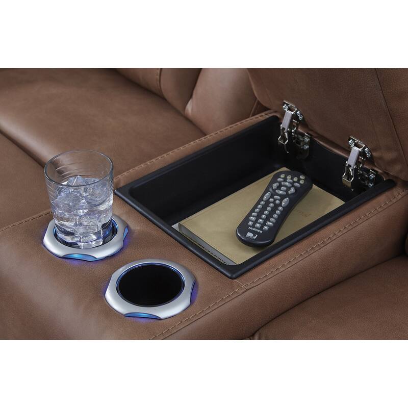 Signature Design by Ashley Point Clear Brown Power Reclining Loveseat with Console - 76"W x 40"D x 42"H