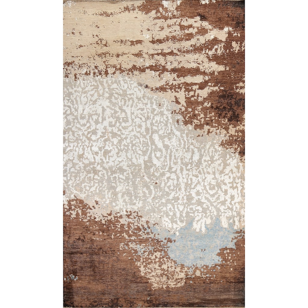 Modern Vegetable Dye Wool/ Silk Abstract Area Rug Hand-knotted Carpet - 6'3" x 9'8"
