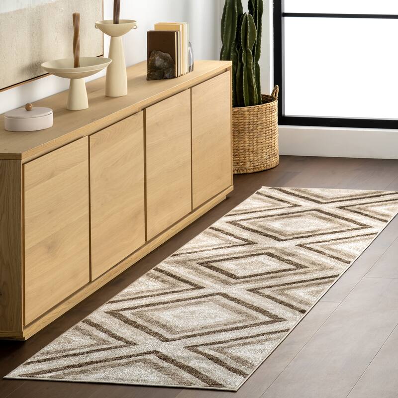 Nuloom Akari SpinClean Transitional Diamond Machine Washable Area Rug - 2'6" x 8' Runner - Light Brown - Runner
