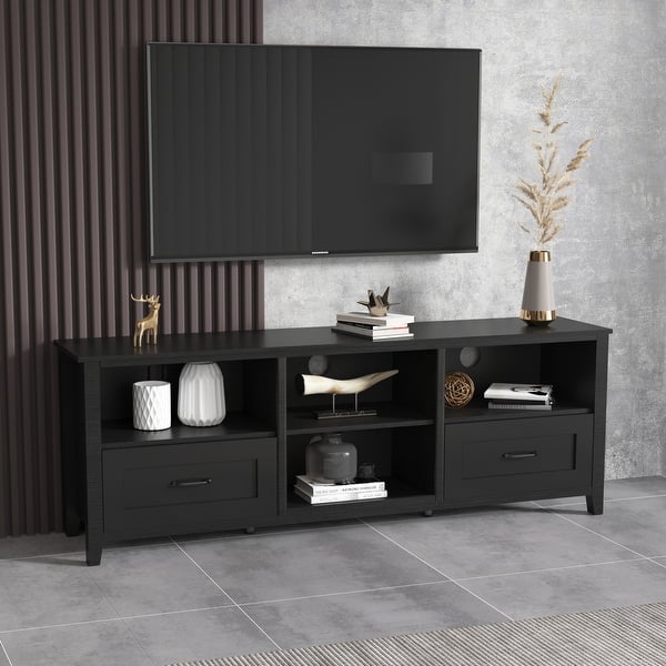 Black TV Stand Console Table with 2 Drawers & 4 HighCapacity Storage