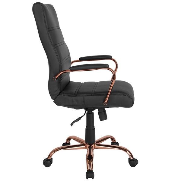 Offex High Back Black Leather Executive Swivel Office Chair With Rose Gold Frame And Arms Not Available On Sale Overstock 28994861