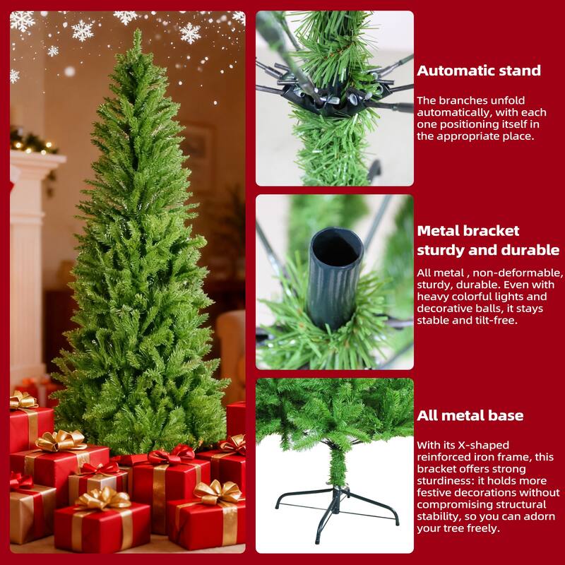 Classic Pencil Christmas Tree - Slim Shape, Dense Realistic Branches, Halloween/Christmas - Green