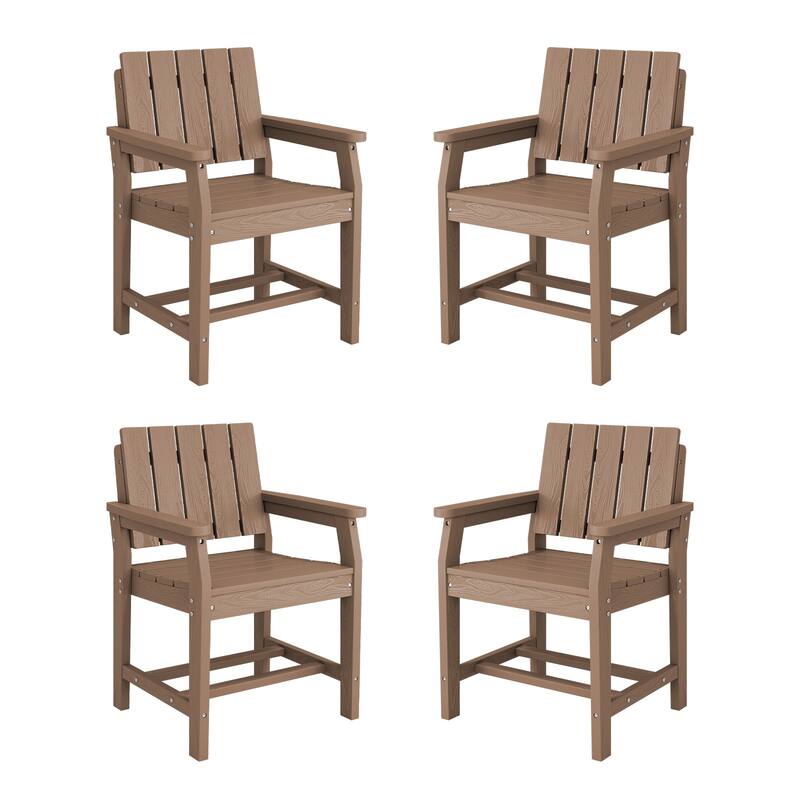 Plastic HDPE Patio Dining Chair with 19.69in Wide Seat Set of 4 - N/A - Brown
