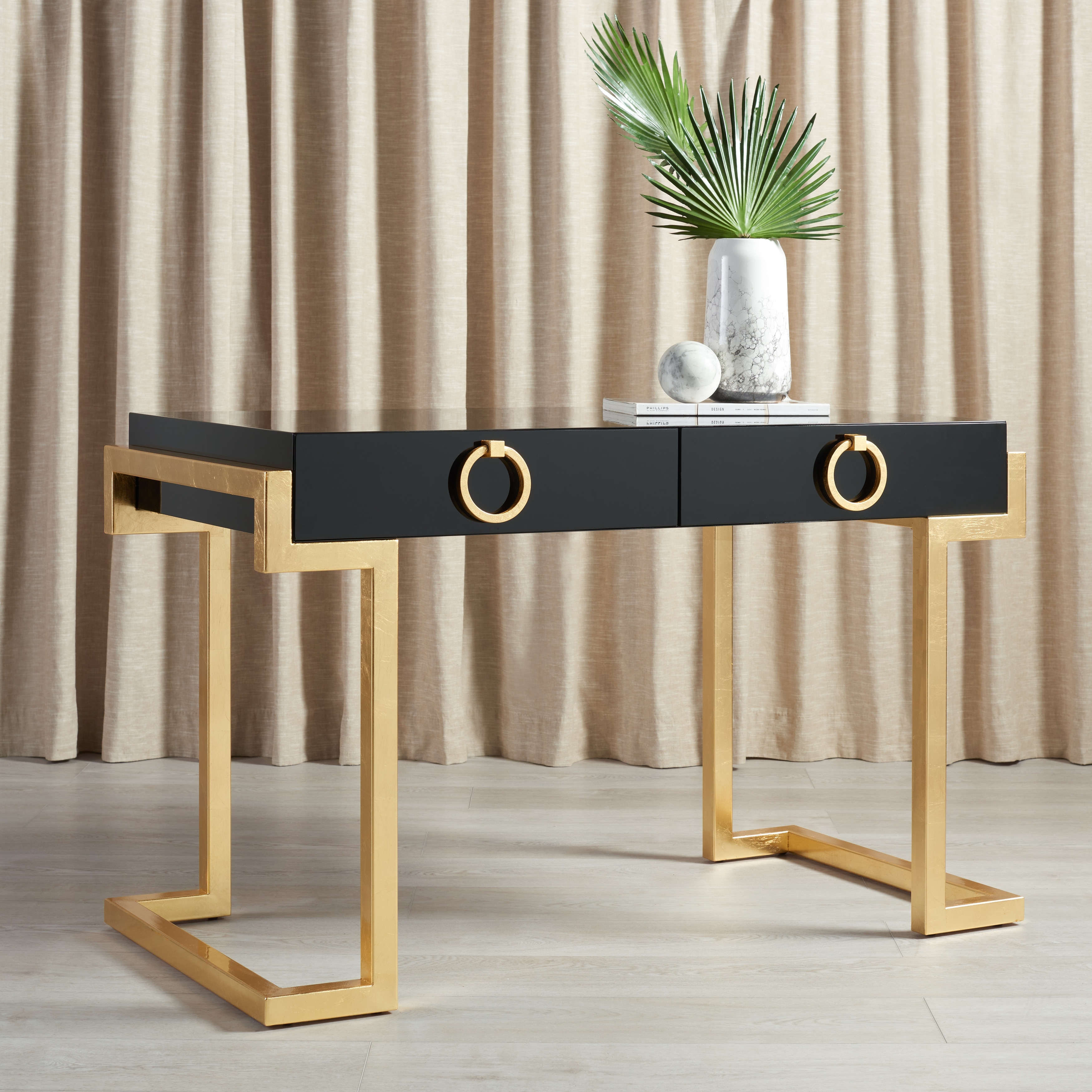 SAFAVIEH Couture High Line Collection Maia Gold Leaf Black Lacquer