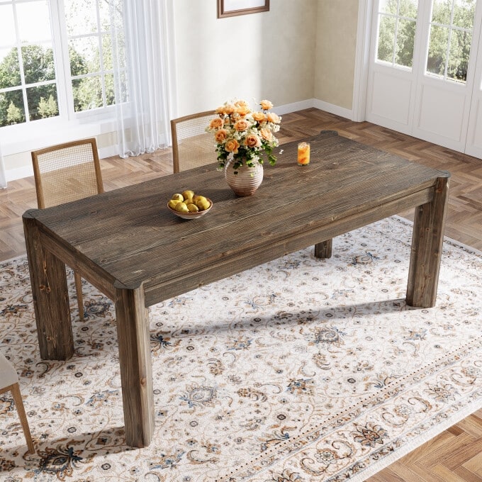 63" Solid Wood Dining Table, Rectangular Rustic Kitchen Table For 4-6