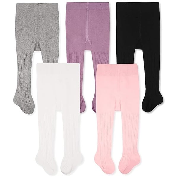 slide 2 of 6, CozyWay Cable Knit Leggings, 5 pair, white/black/lightgray/pink/purple