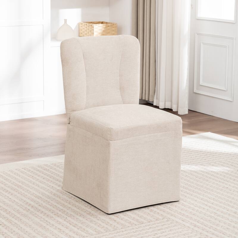 2-Piece Linen Dining Chairs, Modern Fabric Side Chairs,with Padded Seat and Backrest, Upholstered Armless Chairs