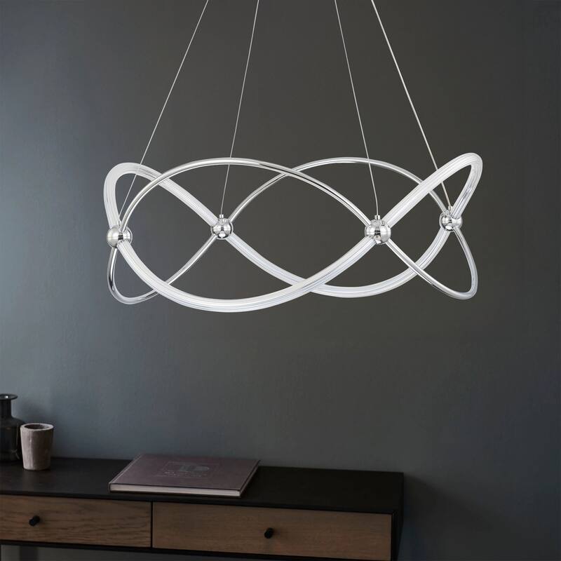 Modern Chrome Linear Geometric Dimmable Integrated LED Chandelier for Living/Dining Room - 25.9 in. W