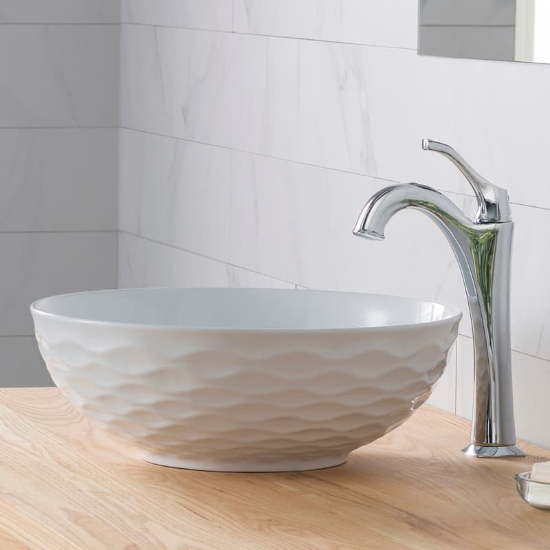 KRAUS Viva 16 1/2 inch Round Porcelain Ceramic Vessel Bathroom Sink