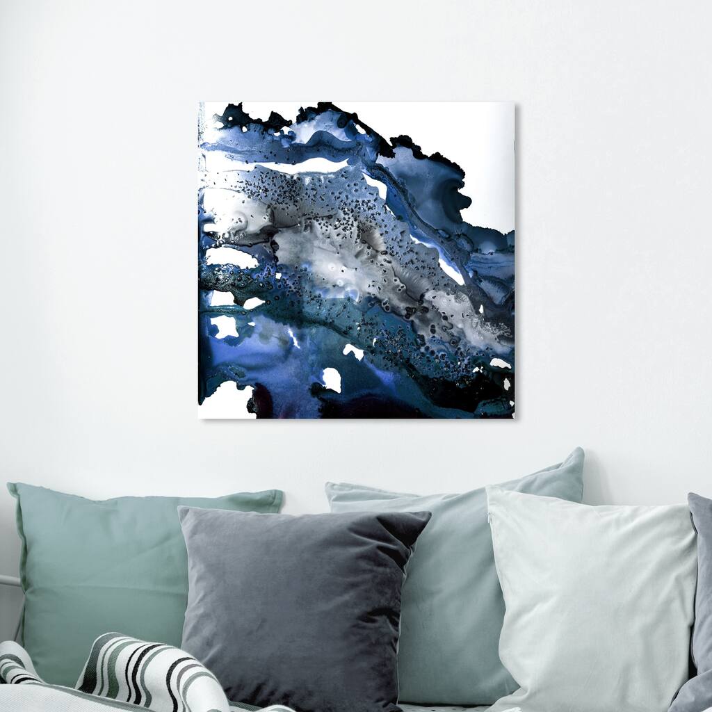 Oliver Gal Abstract Wall Art Canvas Prints 'Glitter Navy' Watercolor - Blue, White