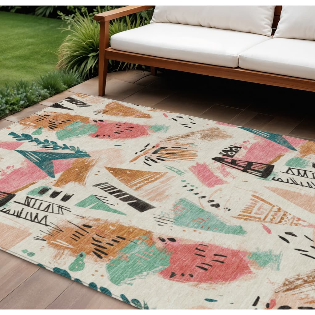 HomeRoots Abstract Transitional Rectangle Outdoor Rug