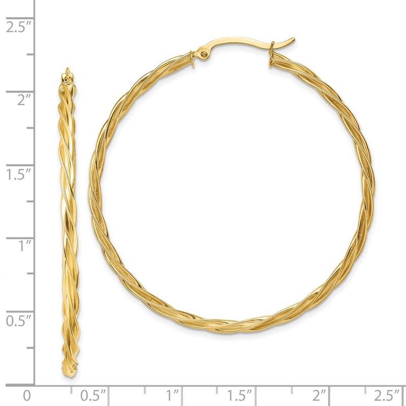Curata 14k Yellow Gold Lightweight 51x2.5mm Polished Large Hoop Earrings