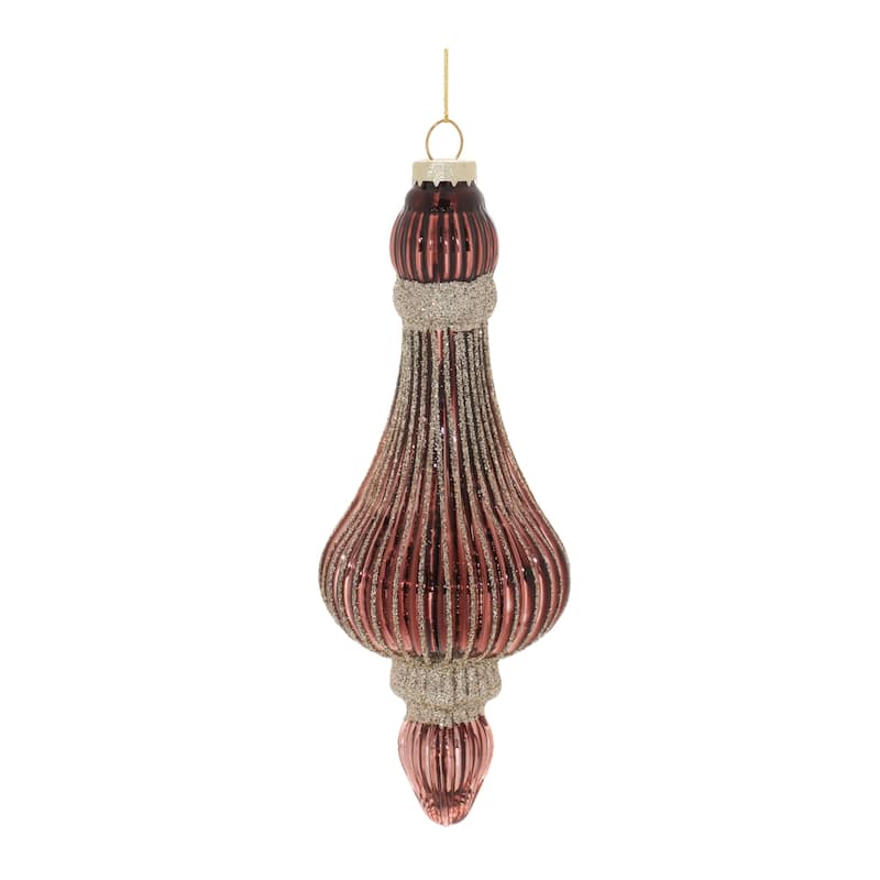 Set of 6 Decorative Ribbed Glass Drop Ornaments in Gold Pink and Mauve Christmas Tree Decor - 2”L x 2”W x 7.75”H