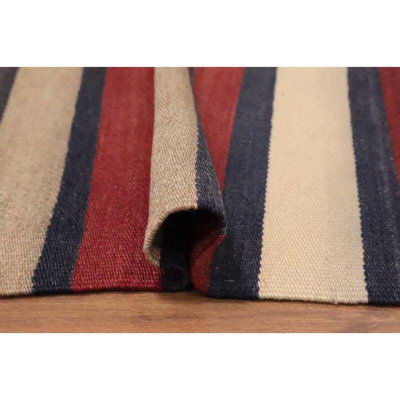Hand Woven Oriental 100% Wool Carpet Southwestern Geometric Multi-Colored Kilim Area Rug - 8' 3'' X 4' 9''