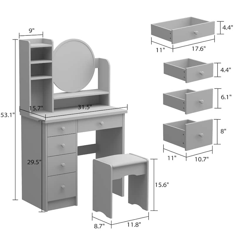 31.5" Wide Makeup Vanity Set with Stool and Mirror Dress Up Desk - 31.5"W