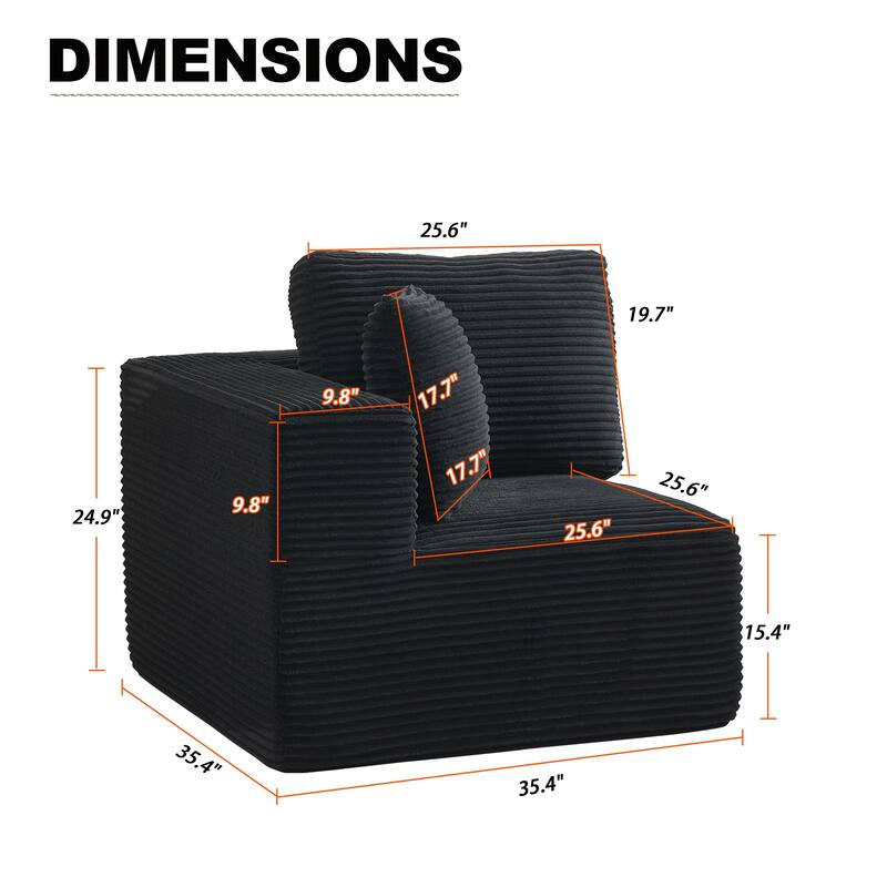 Couch Modular Sectional Sofa with Plush Corduroy No Assembly Required