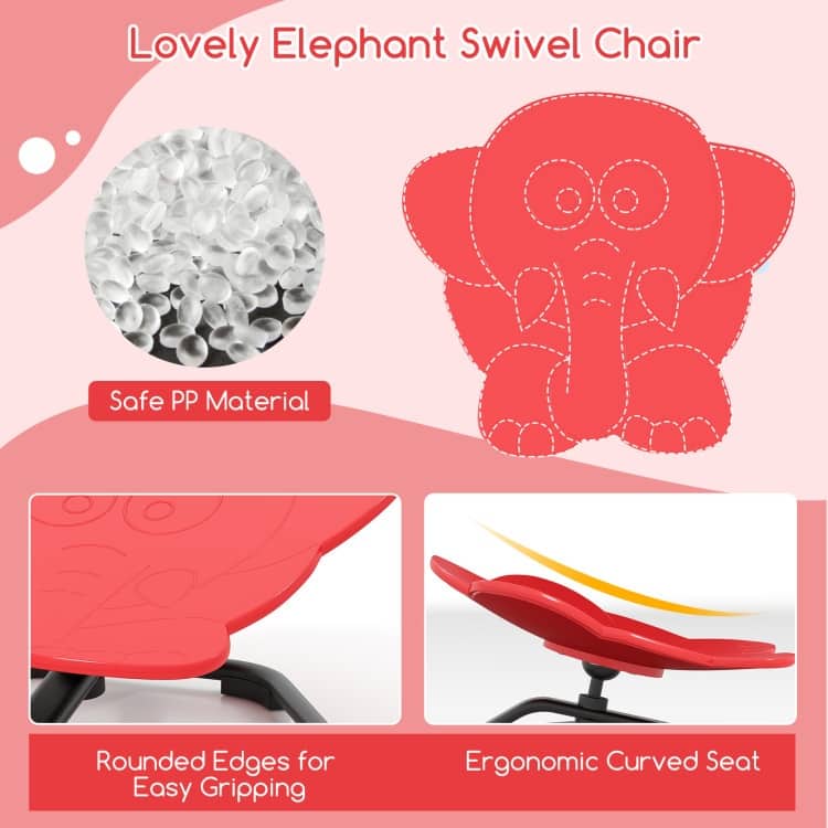 PP Spinning Sensory Swivel Chair with Metal Base and Elephant Design for Kids - 21" L x 19.5" W x 10" H