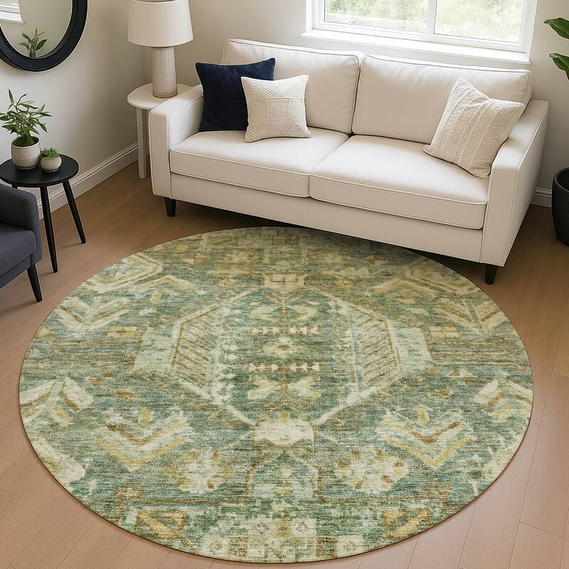 Machine Washable Indoor/ Outdoor Boho Traditional Chantille Rug