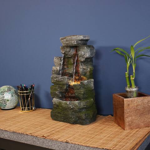 Towering Cave Waterfall Indoor Tabletop Fountain Feature w/ LED - 14"