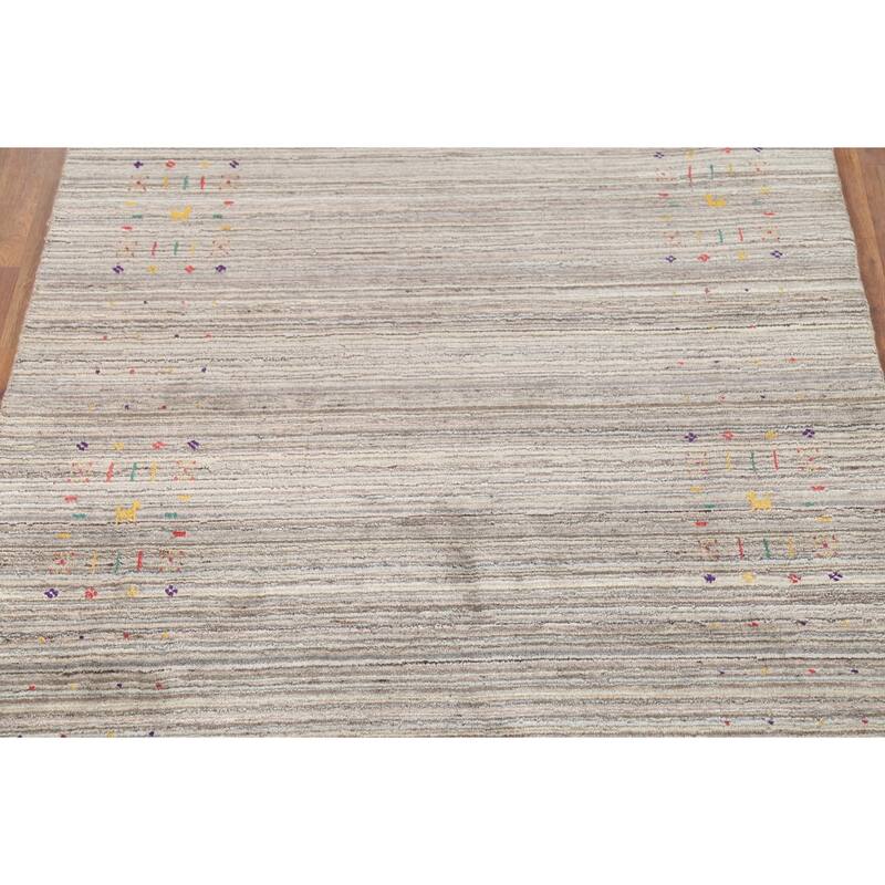 Striped Gabbeh Indian Area Rug Hand-Knotted Wool Carpet - 4'11"x 8'0"
