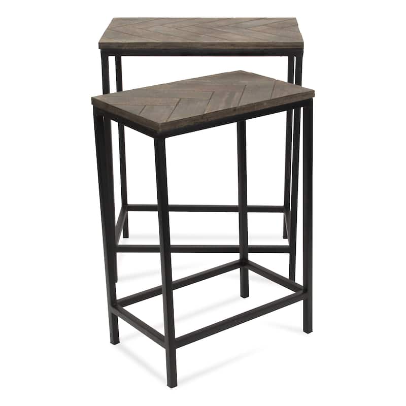 Set of 2 Gray and Black Contemporary Rectangular Side Tables 23.75"