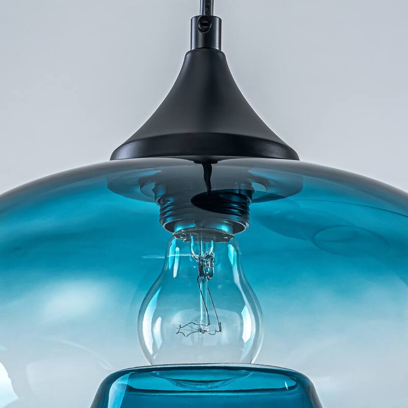 3-Light Modern Black Cluster Pendant Light Gradient Blue Glass Kitchen Island Lighting, Dining Room Ceiling Light
