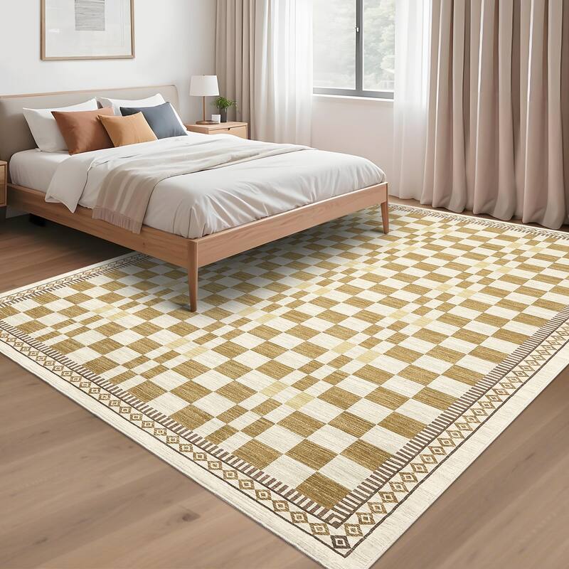 Checkered Area Rugs for Living Room Soft Modern Geometric Rug Non-Slip Low Pile Carpet for Bedroom, Dining Room