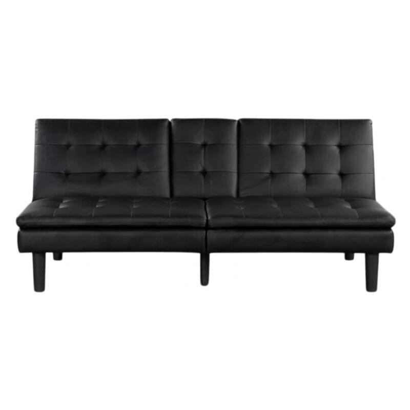 Berie Futon Sofa Bed, Drop-Down Tray, Cupholder, Black Faux Leather