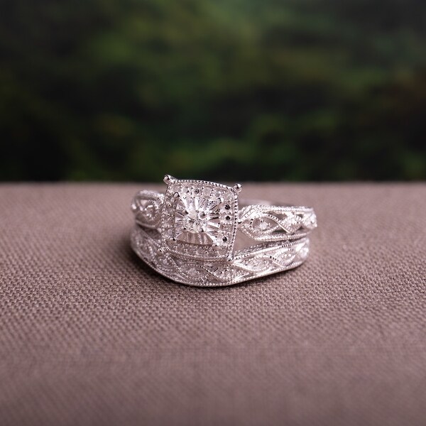 Infinity Milgrain Sterling Silver 1/5ct TDW Diamond Bridal Set by Miadora. Opens flyout.