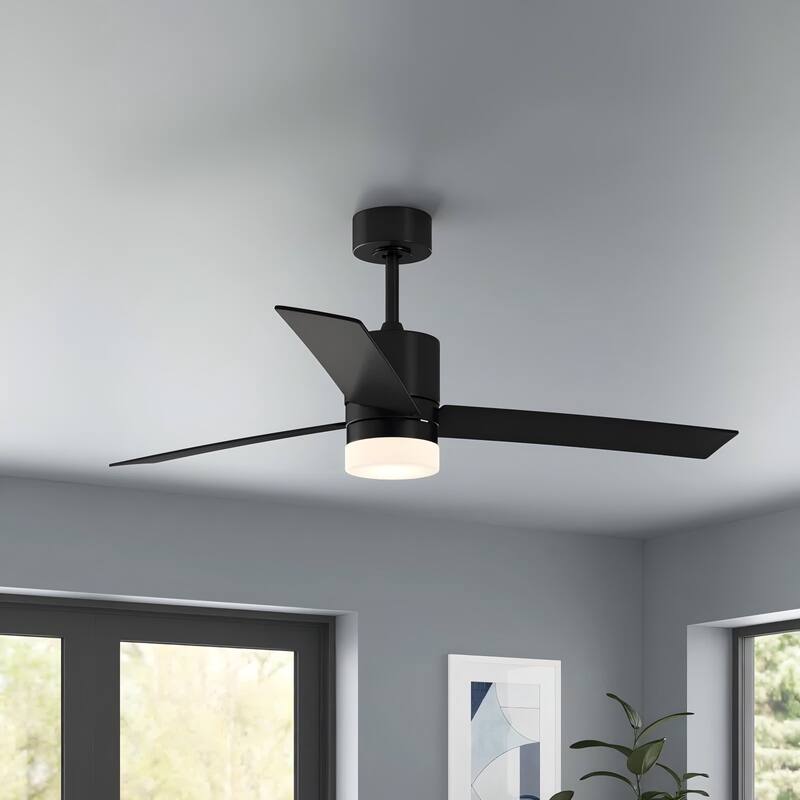 GetLedel 52" Modern 3-Blade Black Ceiling Fan with LED Light and Remote Control