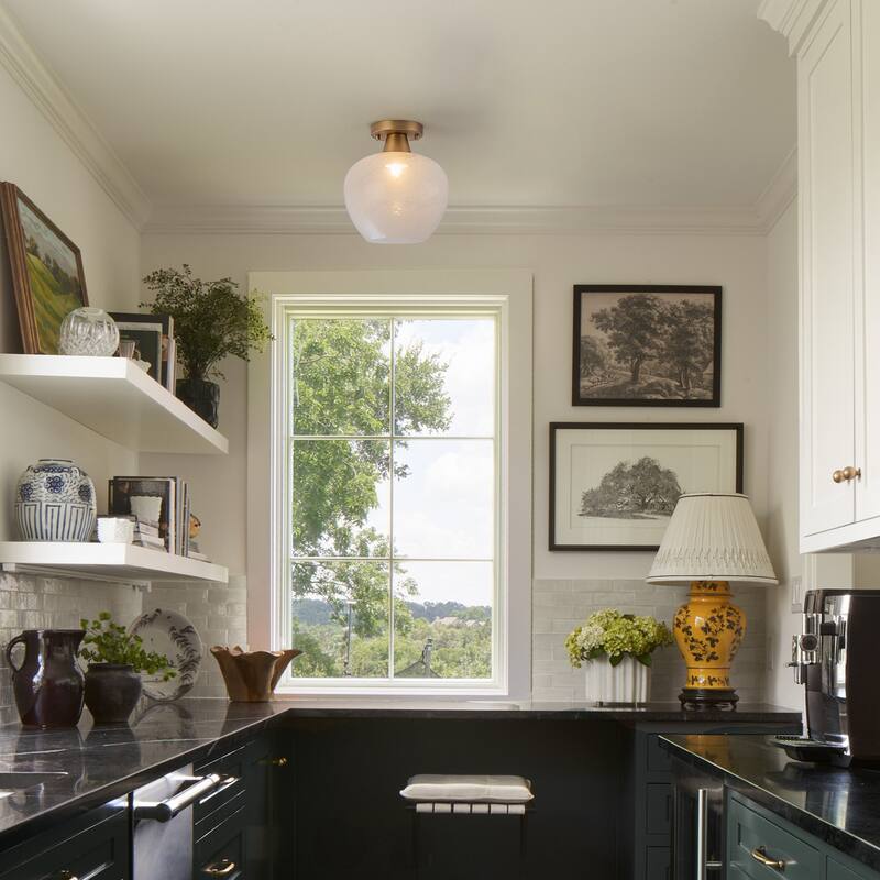 1-Light Gold Dome Flush Mount Ceiling Light with Opal Glass