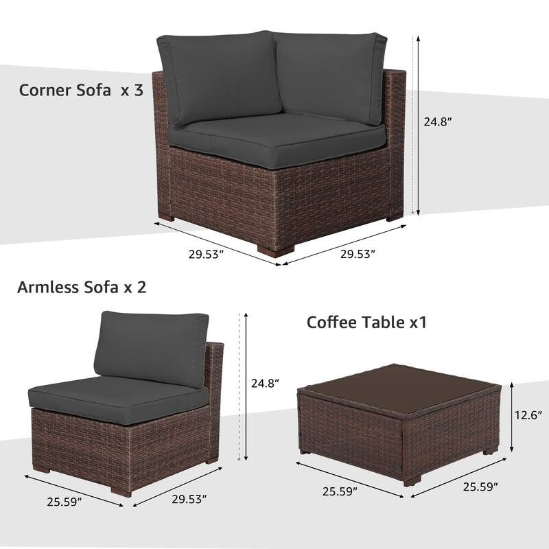 6-Piece Outdoor Wicker Sectional Sofa Set with Cushions