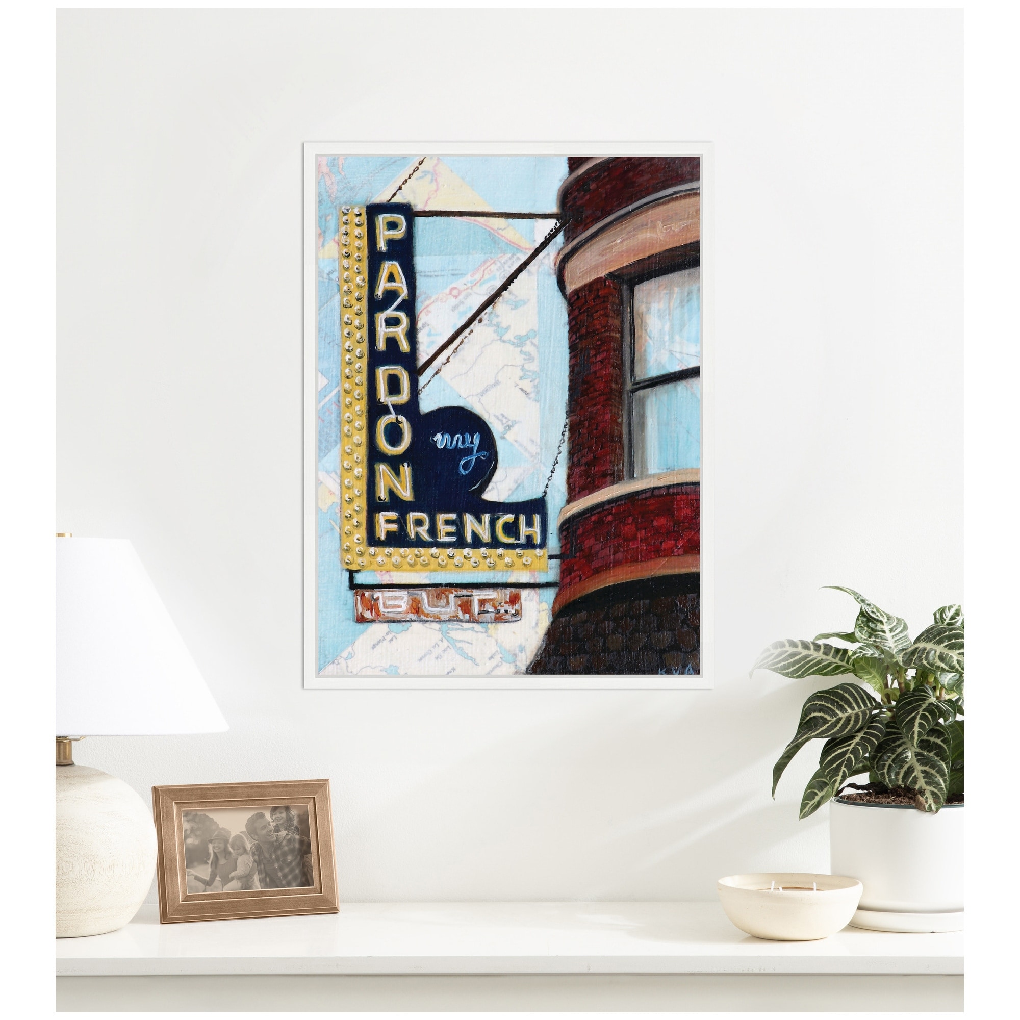 Kate and Laurel Pardon My French by Krista V. Allenstein Framed Canvas Wall Art Print