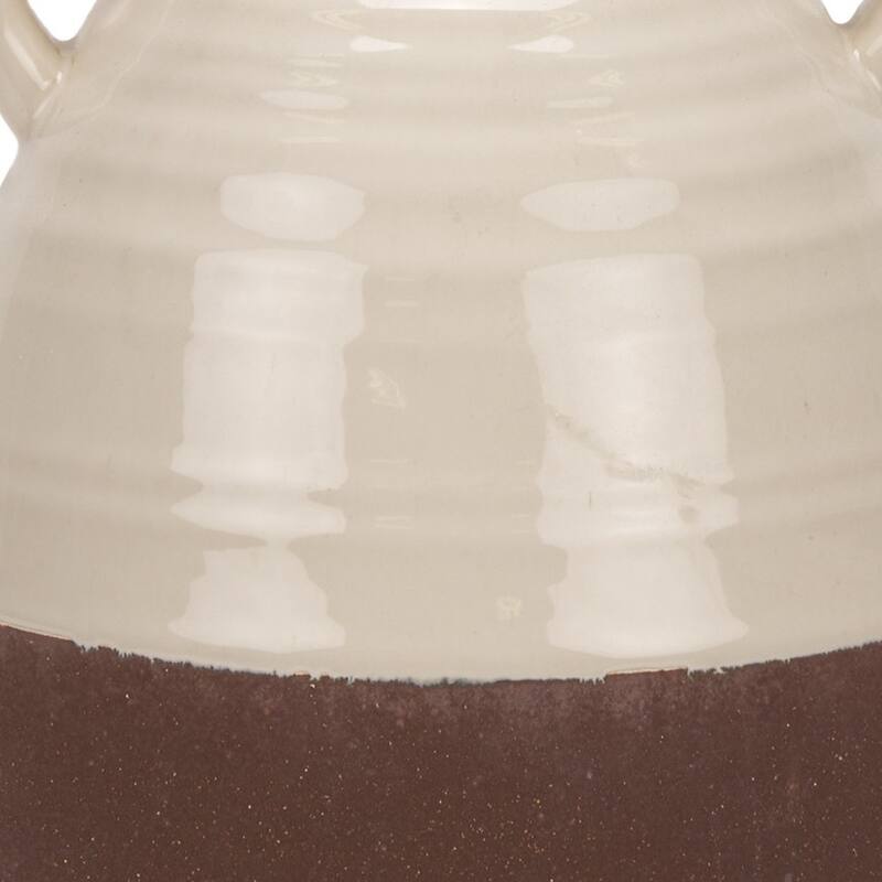 11" Brown And Cream Ceramic Amphora Table Vase - 7.87