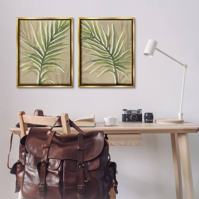 Stupell Natural Palm Leaves Framed Floater Canvas Wall Art Design By June Erica Vess (Set of 2)