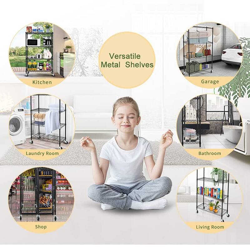 4/5Tier Heavy Duty Steel Wire Shelving Unit on Wheels On Sale Bed