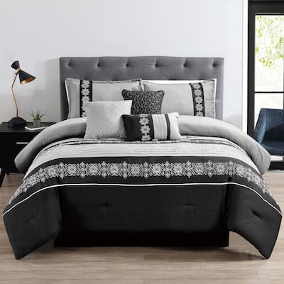 7 Piece Comforter Set Embroidered Design Bed in a Bag