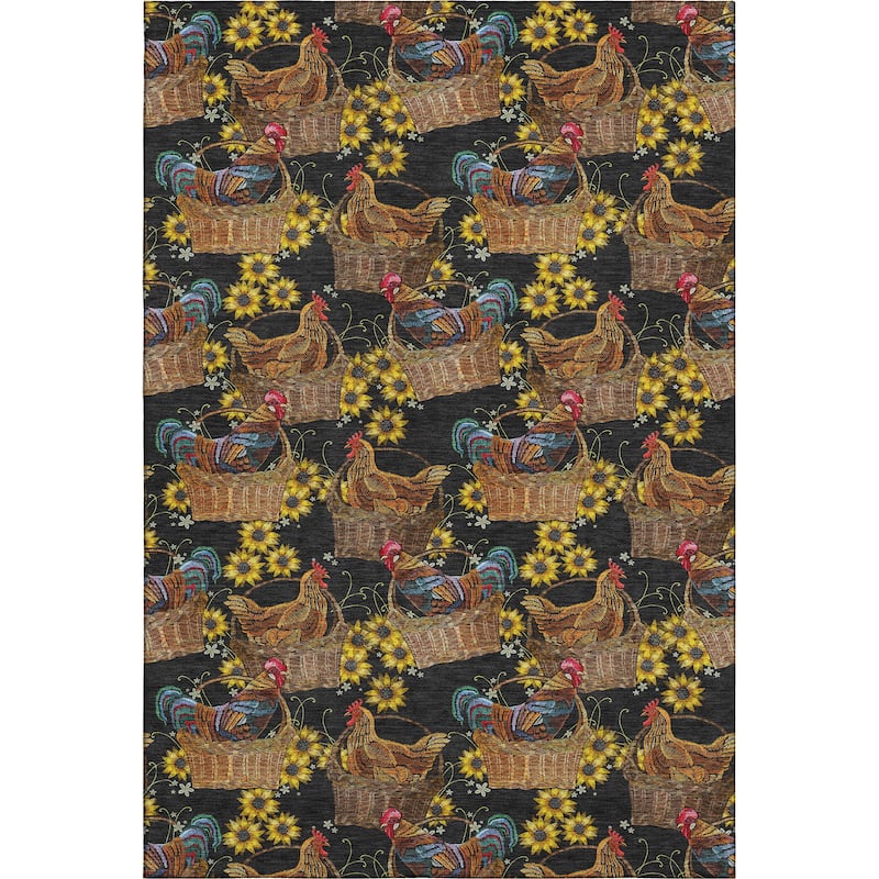 Premium Washable Super Soft Farmhouse Rooster Basket Mayfield Rug