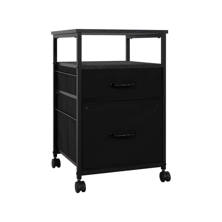 2 Drawer Mobile File Cabinet Rolling Printer Stand with Open Storage Shelf Fabric Vertical Filing Cabinet