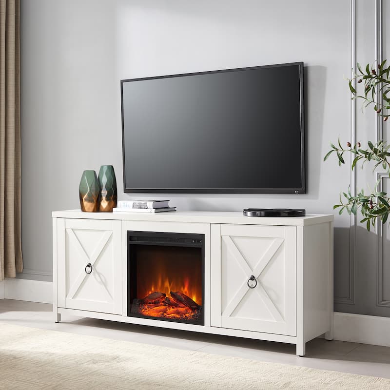 Granger 58" TV Stand with Log Fireplace Insert - White