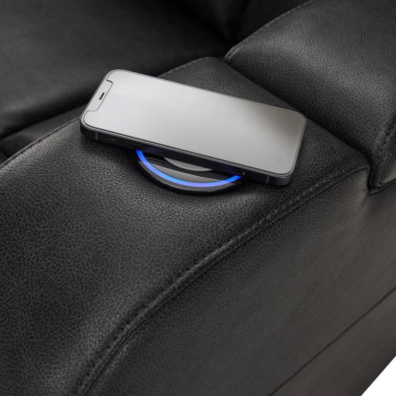 Terlingua Gray Vegan Leather LED Power Recliner with Speaker, Storage, USB and Wireless Charger by iNSPIRE Q Classic