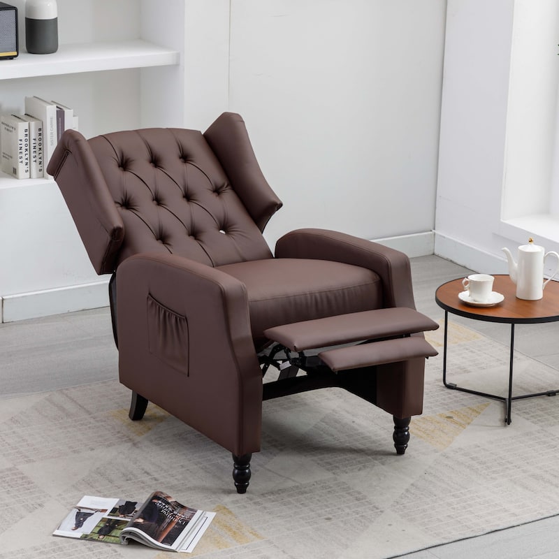 PU Leather Upholstered Recliner Chair - Brown