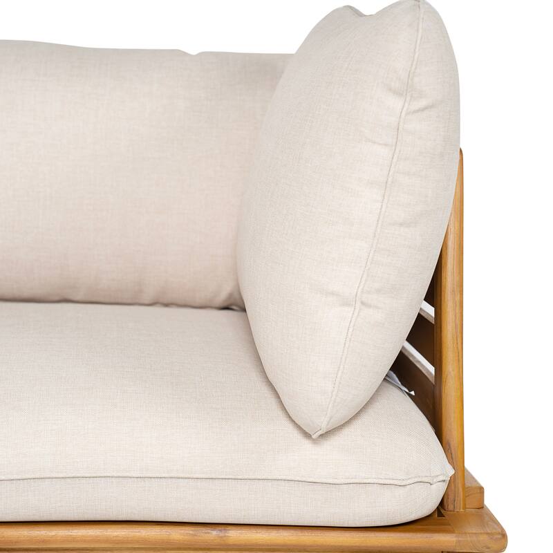 Scott Living Sacova Outdoor Acacia Wood V Shape Seating Set, Teak Finish Frame with Beige Cushion
