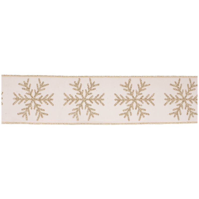 Glittered Snowflake Wired Ribbon 4" x 5 Yds. - N/A